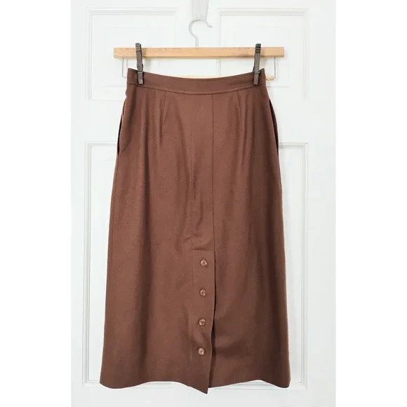 Breckenridge Vintage Brown Wool Blend Midi Pencil Skirt Women Size 6 Pockets - Picture 2 of 7